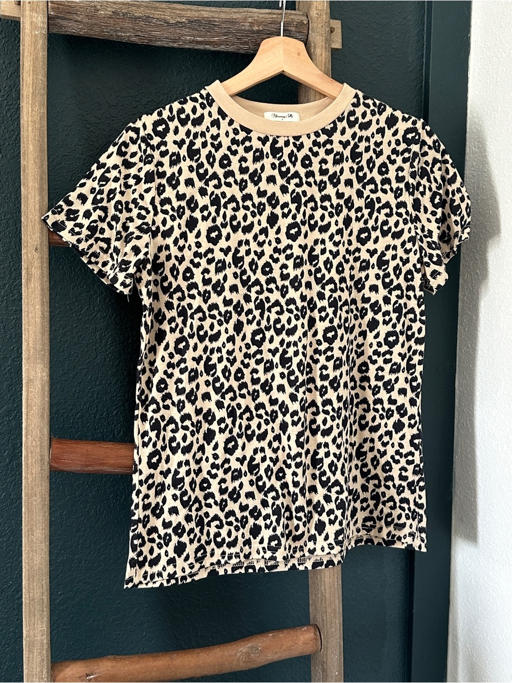Woman’s Tan Leopard Print Short Sleeve Tee - Size Small